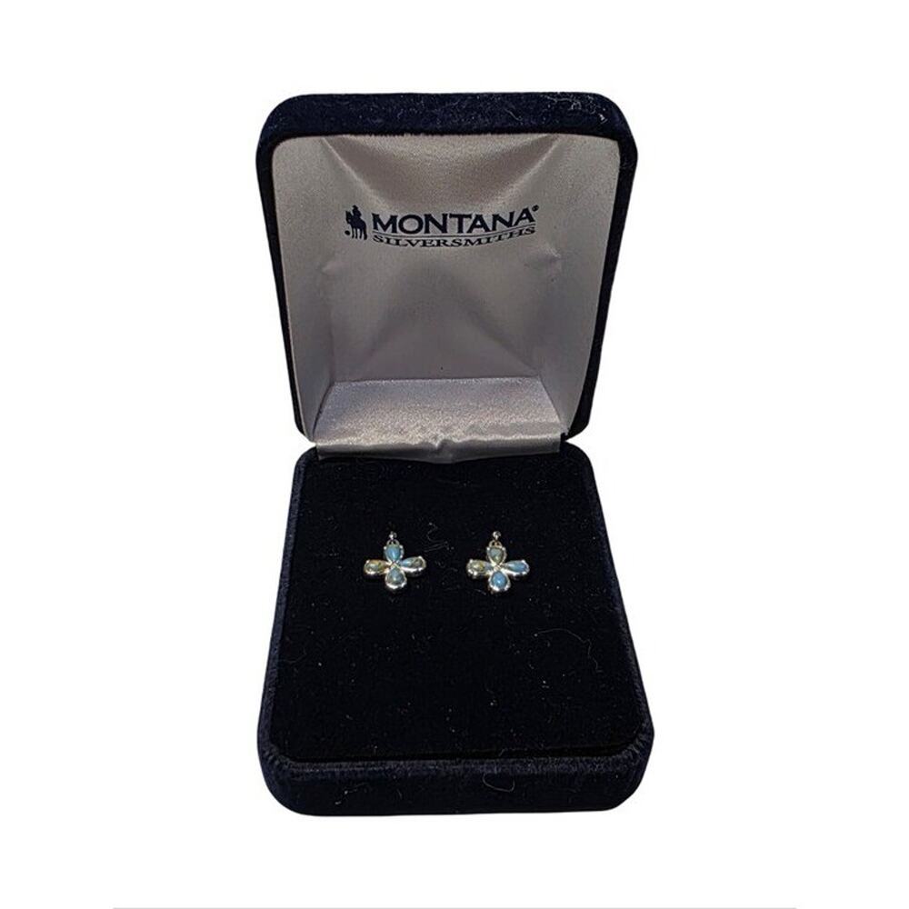 Montana Silversmiths Turquoise Flower Stud Earrings Silver Tone Western